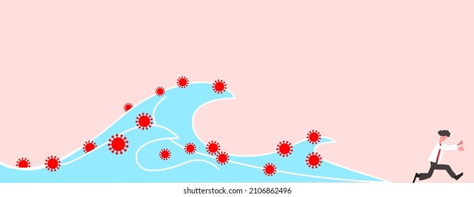 Illustration about corona virus wave, a man running to escape coronavirus