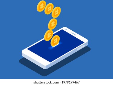 Illustration about cryptocurrency transaction through smartphone