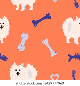 an illustration about dogs and their toys, illustration about white dogs