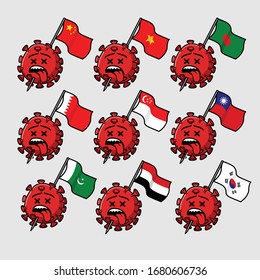 an illustration about each nation in Asia fighting corona virus. 