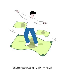 Illustration about finance. Investment. interest. illustration of a man skating on a banknote.