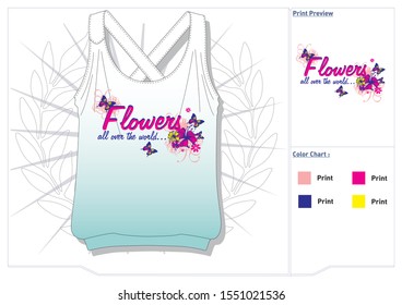 illustration about flower, all over the world, t-shirt graphics, typography