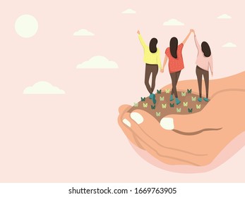 Illustration about friendship between women, ideals, adolescence, old age.