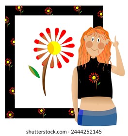 illustration about a girl, a simple vector about a girl and a flower