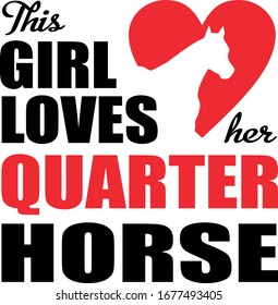 Illustration about a girl that loves her quarter horse with a heart and a horse silhouette 