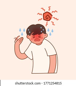 Illustration about heat stroke in hot summer.