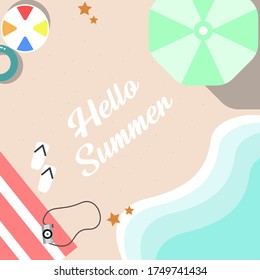 An illustration about hello summer time with beach vector design.