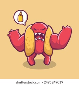 Illustration about a hot dog being angry because there is no sauce 