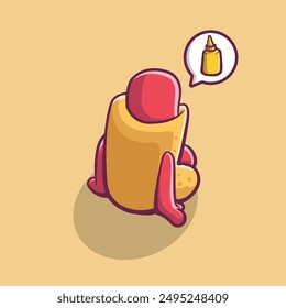 Illustration about a hot dog losing its spirit because there is no sauce  