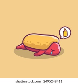 Illustration about a hot dog losing its spirit because there is no sauce  