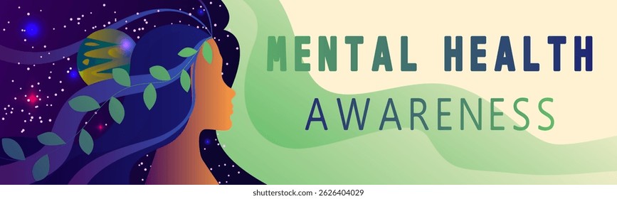 Illustration about the importance of mental health awareness. Female profile. Vector
