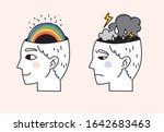 Illustration about mental state and emotions. Good mood and bad mood character.