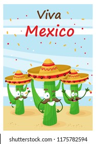 an illustration about mexico with a cactus in a hat