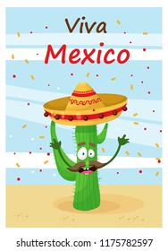 an illustration about mexico with a cactus in a hat