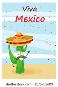 an illustration about mexico with a cactus in a hat