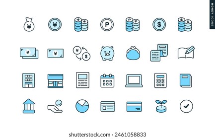 Illustration about money. Set of vector icons of asset building.