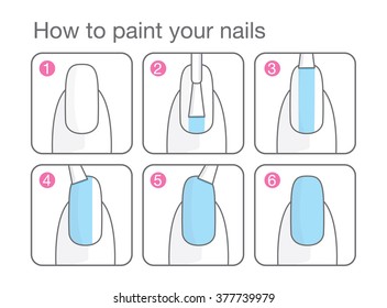 Illustration about painting your nails in 6 step
