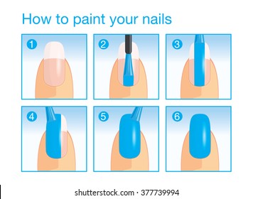 Illustration about painting your nails in 6 step
