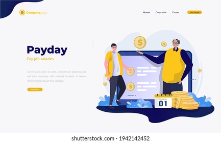 Illustration about payday or pay job salaries, Flat design of a man asking for salary for banner or landing page concept