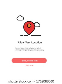 An illustration about permission allow your location pop up flash message ui ux mobile flat vector.