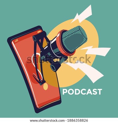 Illustration about podcasting. Podcast equipment