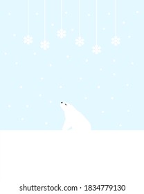 An illustration about polar bear watching snowflake vector design