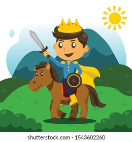 A illustration about a prince and his brave horse. This illustration can be used as printing material, kids design, card design and sticker decoration for boys and baby boy.