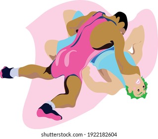 Illustration About Queer Body, Gender Identity And New Masculinity. Two Men In A Fight. Gentle Colors