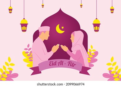 illustration about ramadan kareem flat design illustration with people who sorry. Illustration of people happy celebrate eid al-fitr