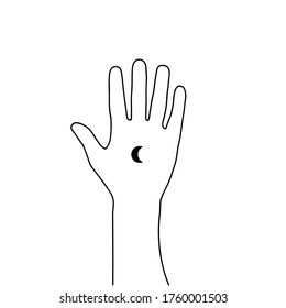 An illustration about right hand with moon tatoo vector design.