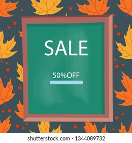 illustration about the sale with the blackboard and objects