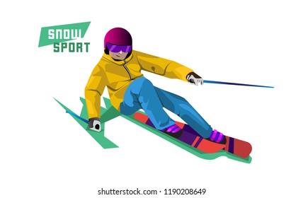 illustration about skiing in winter with flat design vector 