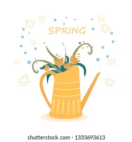 illustration about spring with a watering can with flowers