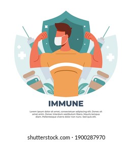 illustration about strengthening the body's immunity by using vaccines