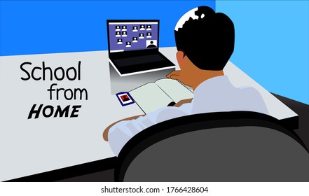 illustration about studying and schooling at home to avoid the corona virus