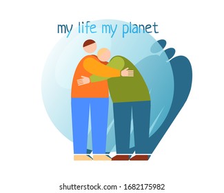 an illustration about supporting each other in difficult times. Embrace your neighbor, support your relatives and friends. world unite