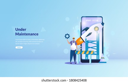 Illustration about system under maintenance, Software improvements on mobile application