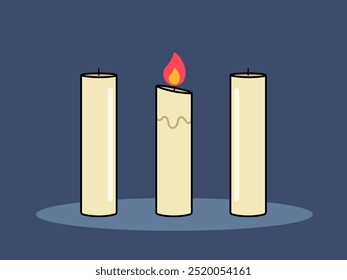 Illustration about the three candles but only one has fire.