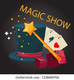 an illustration about tricks with a magician's hat and dices