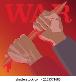 illustration about war where two hands hold a knife blade