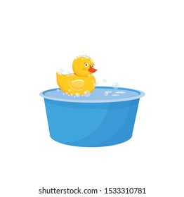 illustration about washing and bathing with a cute little yellow rubber duck