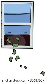 Illustration about wasting or throwing money out the window