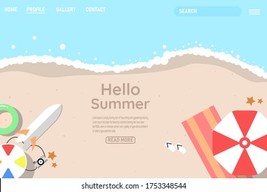 An illustration about welcome summer on the beach page template ui ux vector flat style.