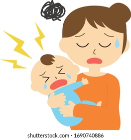 The illustration about which a mother is in trouble for the baby who cries