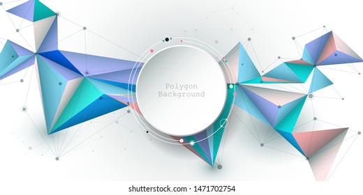 Illustration Abstract 3d paper circle with molecules, lines,geometric, polygon, triangle pattern. Vector design network communication technology on white gray background. Futuristic technology concept