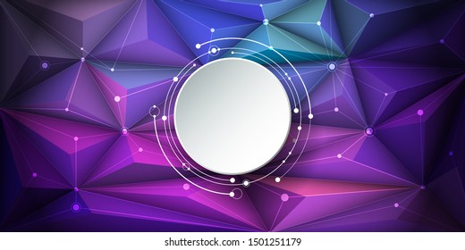 Illustration Abstract 3d paper circle with molecules, lines, geometric, polygon, triangle pattern. Vector design network communication, futuristic technology concept