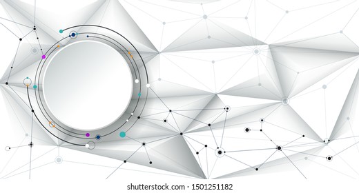 Illustration Abstract 3d paper circle with molecules, lines, geometric, polygon, triangle pattern. Vector design network communication, futuristic technology concept