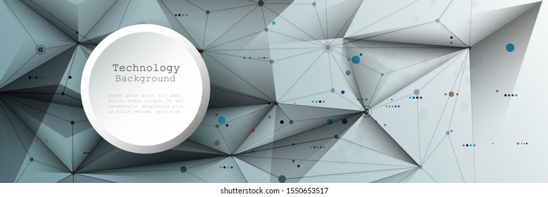 Illustration Abstract 3d paper circle with molecules, lines, geometric, polygon, triangle pattern.Vector design network communication technology on white gray background. Futuristic technology concept