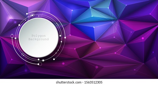 Illustration Abstract 3d paper circle with molecules, lines, geometric, polygon, triangle pattern. Vector design network communication technology on dark blue background. Futuristic technology concept