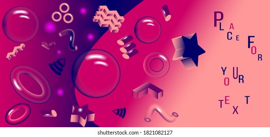 Ilustración con formas 3D abstractas en diversos ángulos.